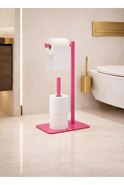 BERFİNO حامل ورق التواليت الحديث ذو القاعدة المعدنية باللون الوردي، مع قاعدة ...
