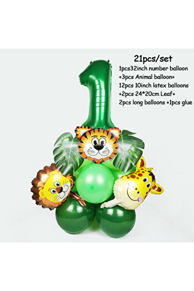 Choice11 21pcs number 1 set Jungle Safari Birthday Party Decorarion Animal Pa...