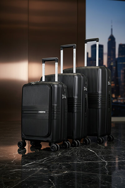 Pierre Cardin Siyah 3’lü Valiz Seti Kabin Orta Büyük Boy PP Kırılmaz Hafif 36...