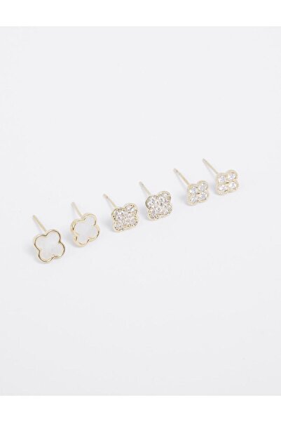 Jimmy Key White Clover Figured Detailed Earring Set