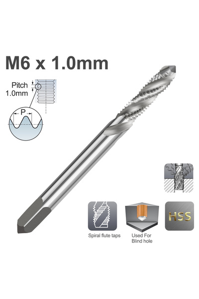 Choice6 M6x1.0 1Pc Metric Screw Tap Drill HSS Spiral Flute Thread Tap Right H...