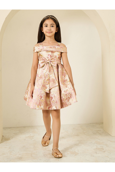 Styli Girls Floral Jacquard A-Line Pleated Dress