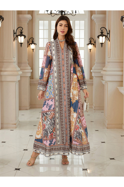 Take Two By Styli Women Printed V-Neck A-Line Jalabiya