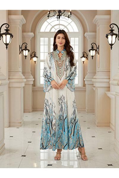 Take Two By Styli Women Textured Floral Printed Collared Jalabiya