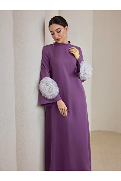 Take Two By Styli Women Purple Ruffled Flower Detail Jalabiya