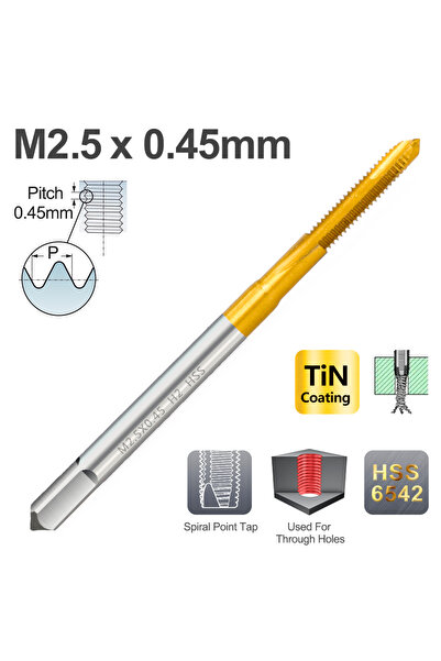 Choice13 M2.5x0.45 1pc HSS Titanium Coated Thread Tap Drill M2 M2.5 M3 M3.5 M...
