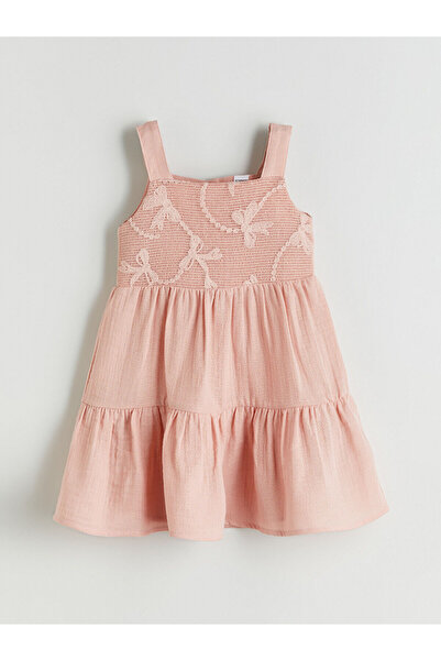 LC Waikiki Nevavm Square Collar Bow Detailed Girls' Muslin Dress