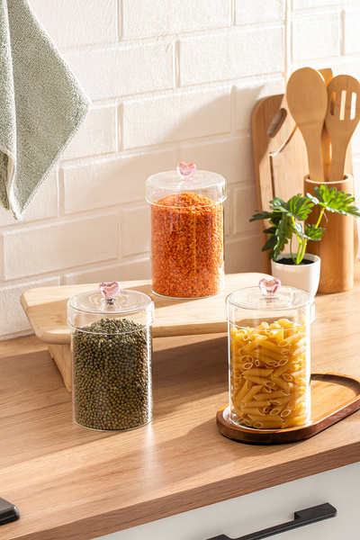 Porsima Hearts Set of 3 950 ml Borosilicate Glass Jars Storage Container Set ...