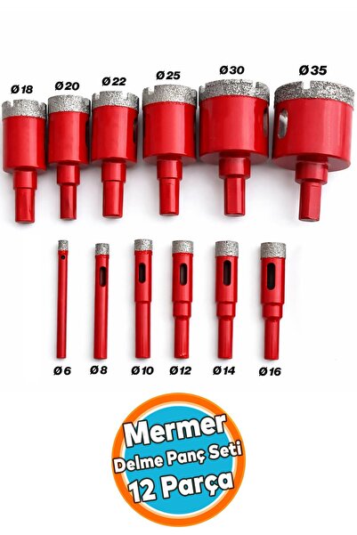 NZB Mermer Delme Panç Seti 12 Parça Seramik Duvar Fayans Cam Granit İçin Prof...