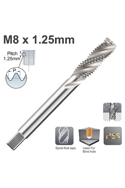 Choice1 مثقاب لولبي متري M8x1.25 قطعة واحدة، خيط حلزوني HSS، خيط لولبي يمين، ...