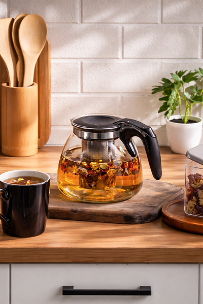 Porsima 5416 Heat Resistant 1100 ml Glass Teapot with Strainer Tea-Herbal Tea...