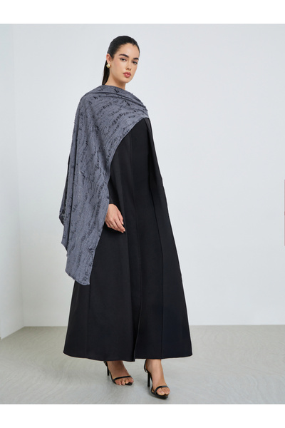 Amirah By Styli Women Black Abaya with Textured Printed Scarf