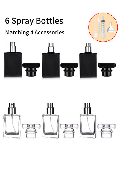 Choice Glass 30ml 6pcs 6Pcs+4 Accessories 30ml/1 oz Clear Black Refillable Pe...