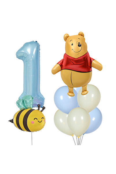 Choice29 مجموعة بالونات ذهبية على شكل رقم 1 بتصميم ويني ذا بوه، مصنوعة من رقا...