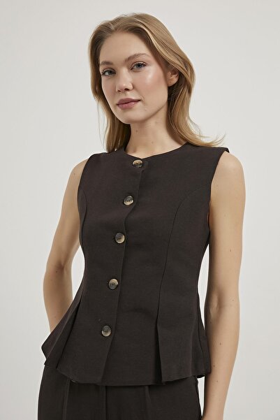 Arma Life Armalife 0434 sleeveless linen blend women's vest with button detail