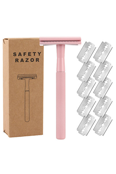 Choice7 ماكينة حلاقة أمان برتقالية اللون بمقبض مثقل و10 شفرات أمان مزدوج الحو...