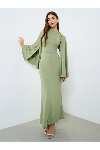 Styli Women Khaki Cape Sleeve Bodycon Maxi Dress