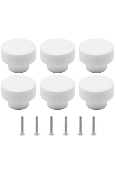 Choice1 6 قطع من مقابض الأدراج الخشبية البيضاء المستديرة، مقابض سحب 35 مم مع ...