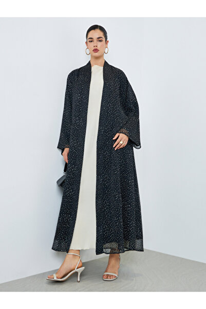 Amirah By Styli Women Black Polka Dot Chiffon Abaya