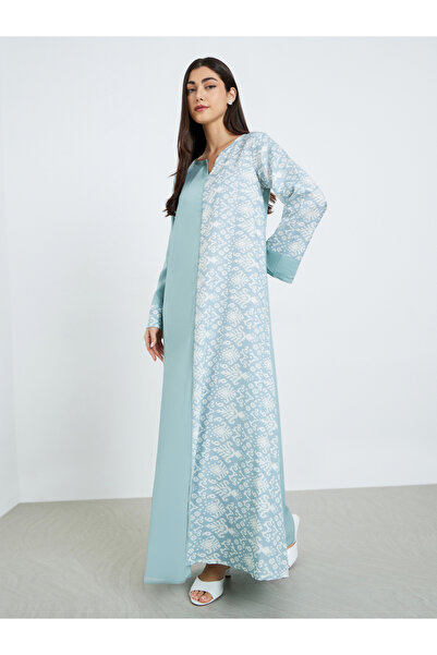 Amirah By Styli Women Green Printed A-Line Jalabiya