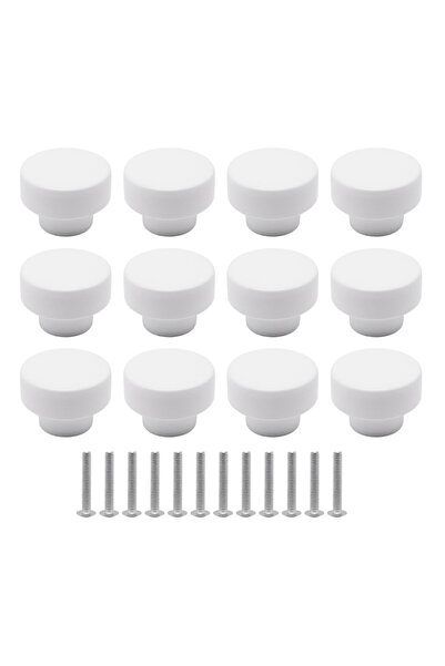 Choice5 12 قطعة من مقابض الأدراج الخشبية البيضاء المستديرة، مقابض سحب 35 مم م...