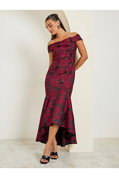 Styli Women Jacquard Off Shoulder Maxi Evening Dress