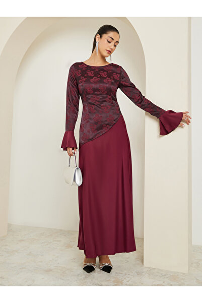 Styli Burgundy Bell Sleeves A-Line Maxi Dress