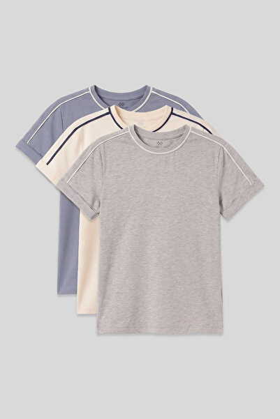 TOMMY LIFE Standardni kroj, O izrez, paket od 3 komada, tamnoplava-ekru-siva ...