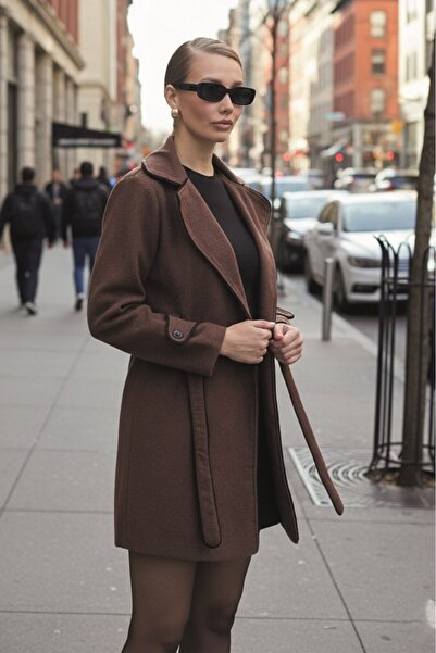 Toridas Kaşe Kadın Şık Yaka Kaban ve Kemer