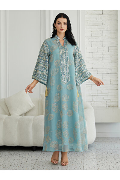 Take Two By Styli Women Textured Embellished Tasselled Sleeve Jalabiya