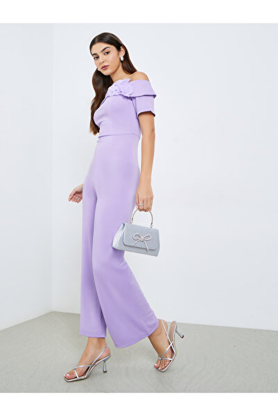 Styli Women Off Shoulder Jumpsuit with Corsage Detail