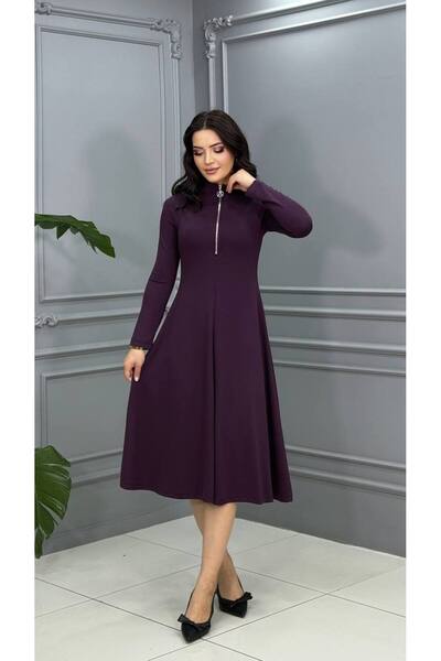 Cannes Milano Half-Zip Midi Dress - Purple