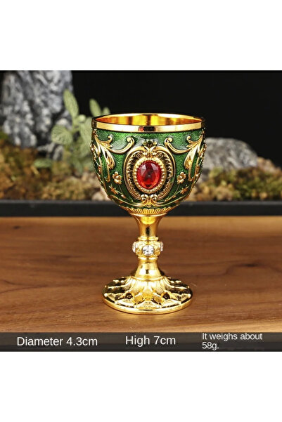 Choice5 Gold Green Vintage Holy Grail Medieval Goblet Hand Engraved Metal Win...