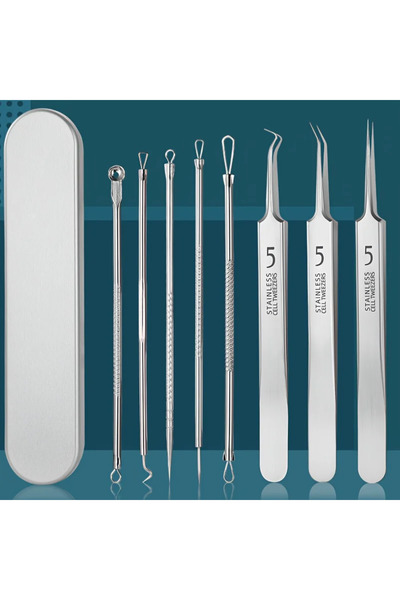 Choice4 8pcs Iron box 1/3/8pcs Stainless Steel Blackhead Removal Tool Set, Bl...