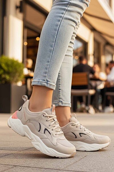 lumberjack Women's Beige Platform Sole Sneaker - Ecru Colored Casual Comforta...