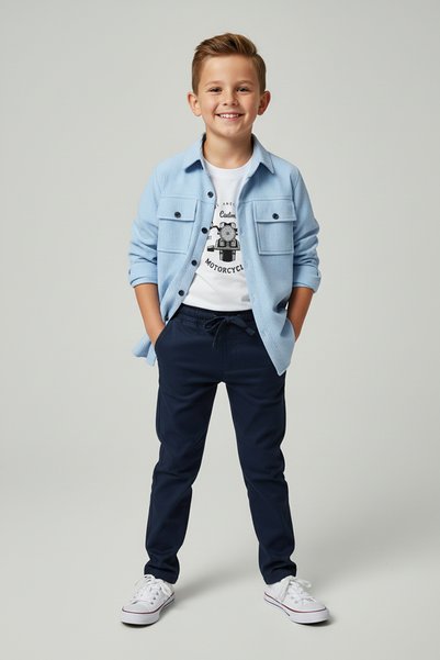 Merdia Boy's 3-Piece Set (Stretch Fabric Ribbed Shirt, T-Shirt and Elastic Waist Drawstring Pants) Baby Blue