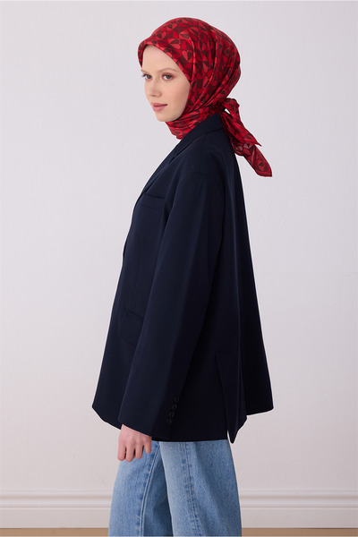 Belli Eșarfă 100% twill mătase cu model obiecte roșu închis 4322-84