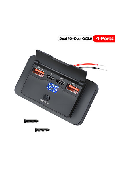 Choice شاحن سيارة 2QC-2PD بـ 4 منافذ، مخرج USB بقوة 12 فولت، 108 واط، منفذ US...