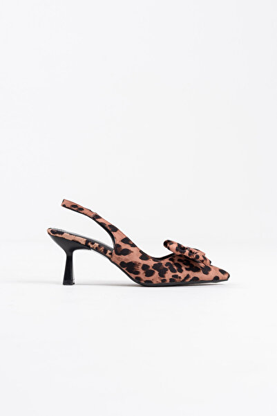 TRENDELLA Leopard Pattern Bowknot Kitten Heel Slingback Women's Shoes