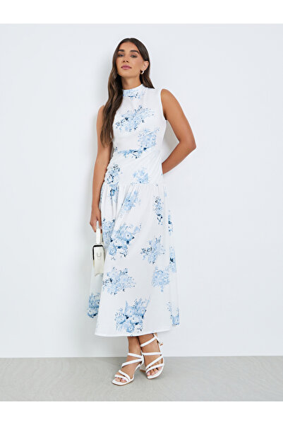 Styli Women Blue Floral Print Sleeveless Maxi Dress