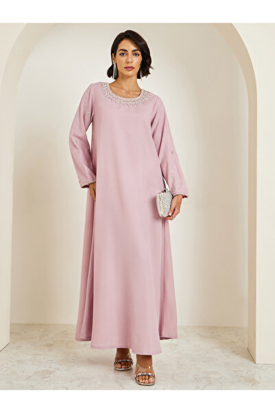 Amirah By Styli Women Pink Embellished A-Line Jalabiya