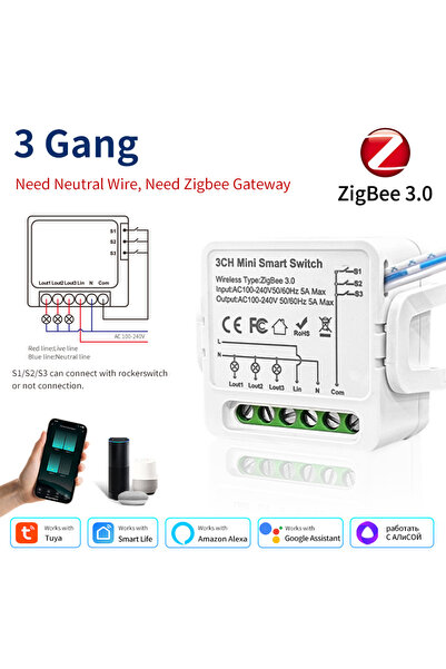 GGBEE مفتاح إضاءة ذكي من تويا بتقنية زيجبي، ثلاثي المفاتيح (1/2/3 مفاتيح)، مت...