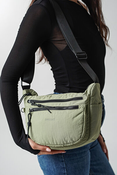 Solo Bag حقيبة كروس نسائية كاكي متعددة الأقسام مقاومة للماء وقابلة للتجعد للا...