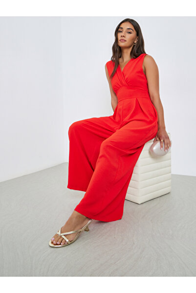 Styli Women Red Wide Leg Jumpsuit