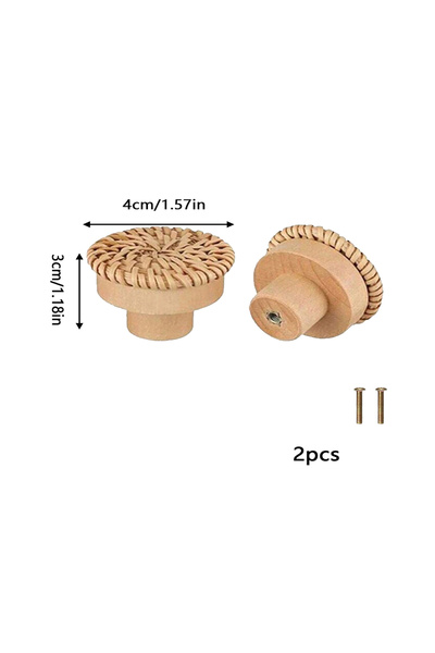 Choice1 2Pcs B Boho Rattan Knobs Wood Handles Handmade Wicker Woven Round Cab...