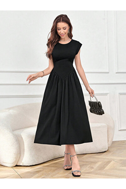 Take Two By Styli Black Fit and Flare Midi Dress