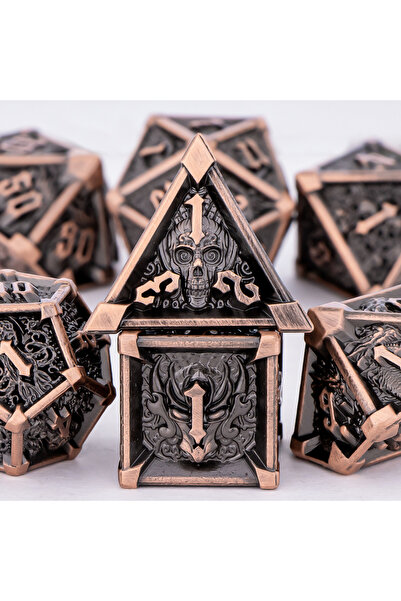 Choice7 AF02 DnD Skull&Dragon Metal Dice Set, Metal Sharp Edge Dice for Dunge...