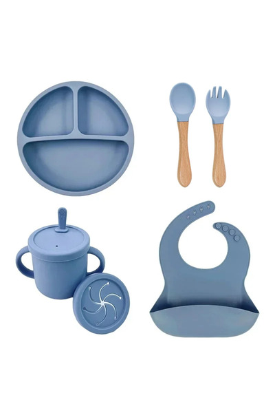 Choice5 Blue 6PCS Set Food Grade Silicone Child Dish Set Baby Feeding Bowl Su...