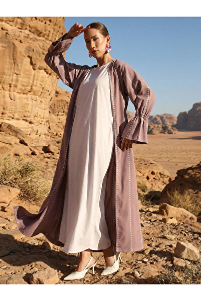 Ishin By Styli Pink Crinkled Cotton Relaxed Abaya with Hijab