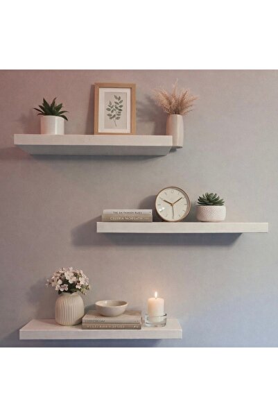 Yıldız Entegre Gizli Montajlı 3’lü Duvar Rafı 50x15 Beyaz Raf